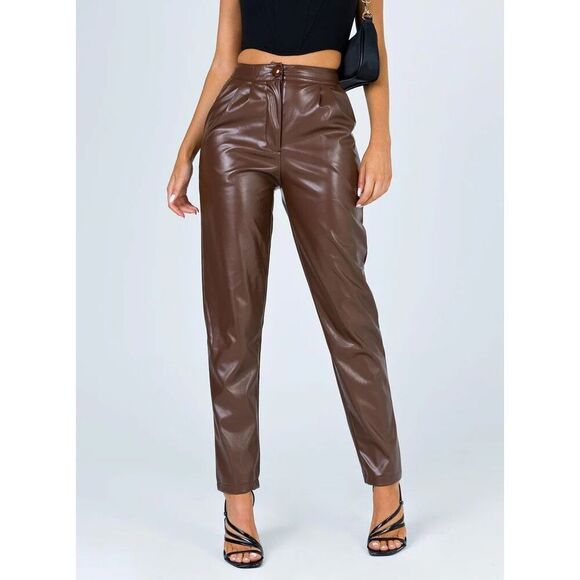 Princess Polly NWT LOVE CLUB BROWN Leather Pants Size 2 - Picture 1 of 10